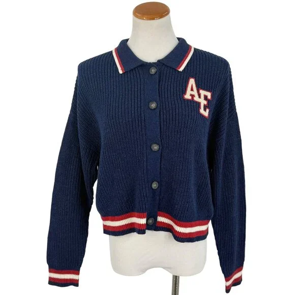 NWT American Eagle Cropped Letterman Cardigan Jacket • Y2K Preppy Collegiate S/M - Picture 2 of 16
